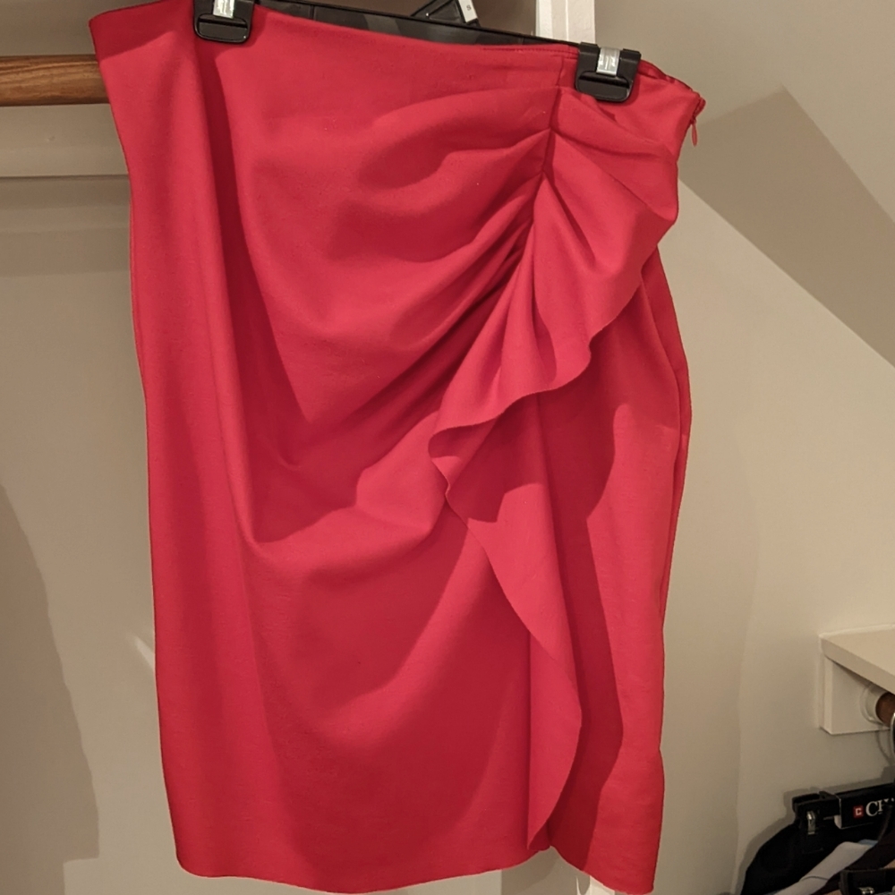 New York & Co Deep Red Ruffle Front Skirt - Size 10
